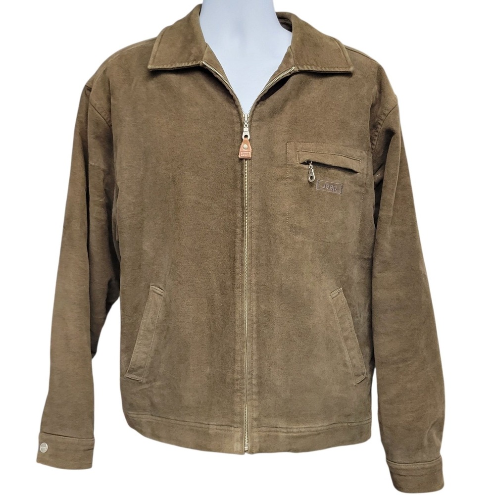 Jeep Jacket‎ Faux Suede Men's Brown Zip Front Quilted Lined Casual Lg A388
